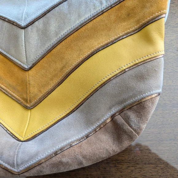 Coach Vintage Soho Limited Edition Chevron Leather Suede Hobo Bag Yellow White - Picture 6 of 14